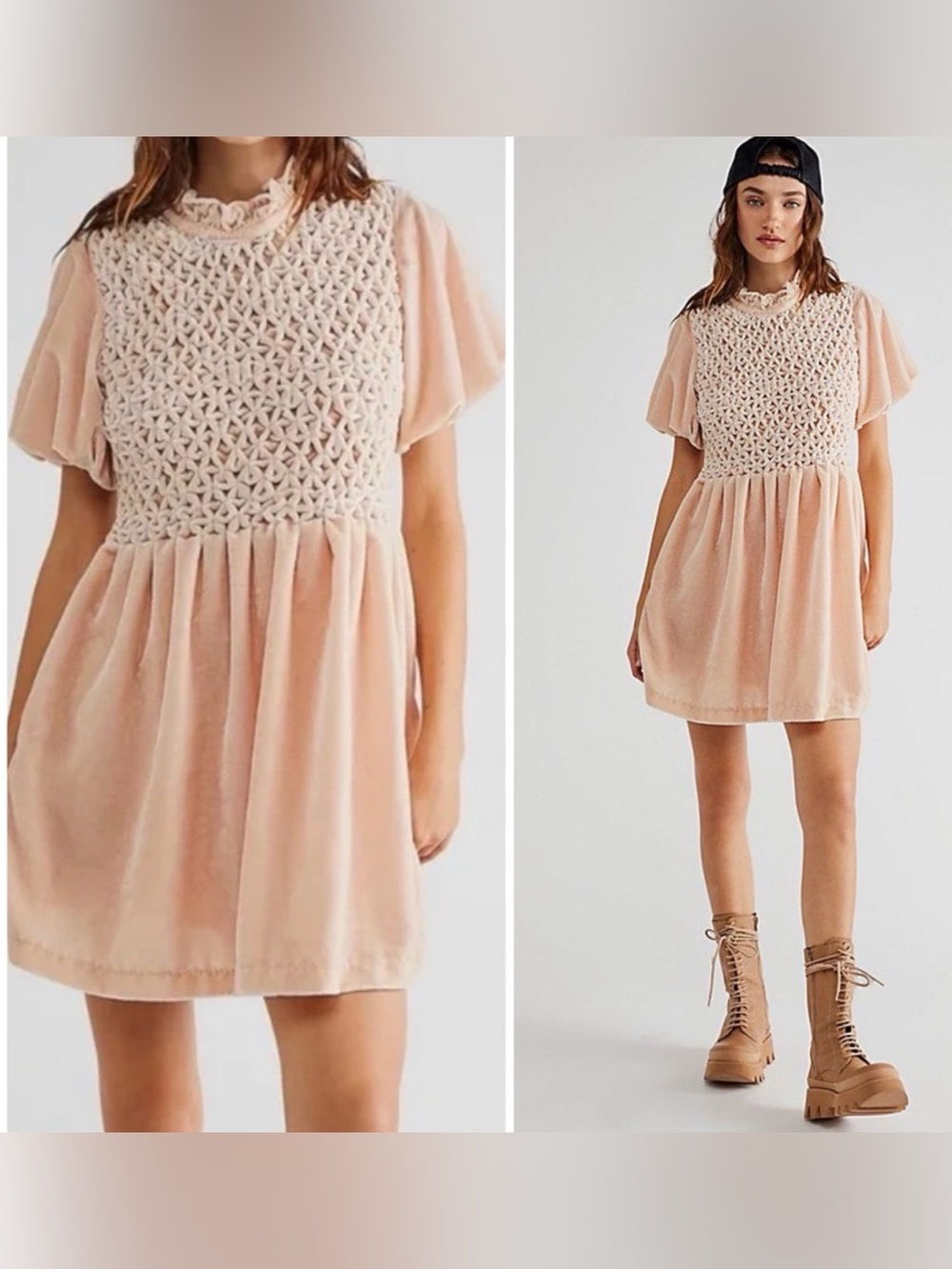 Free People NWOT Gum Drop Mini Dress Champagne Toast Baby Pink Open Back Small